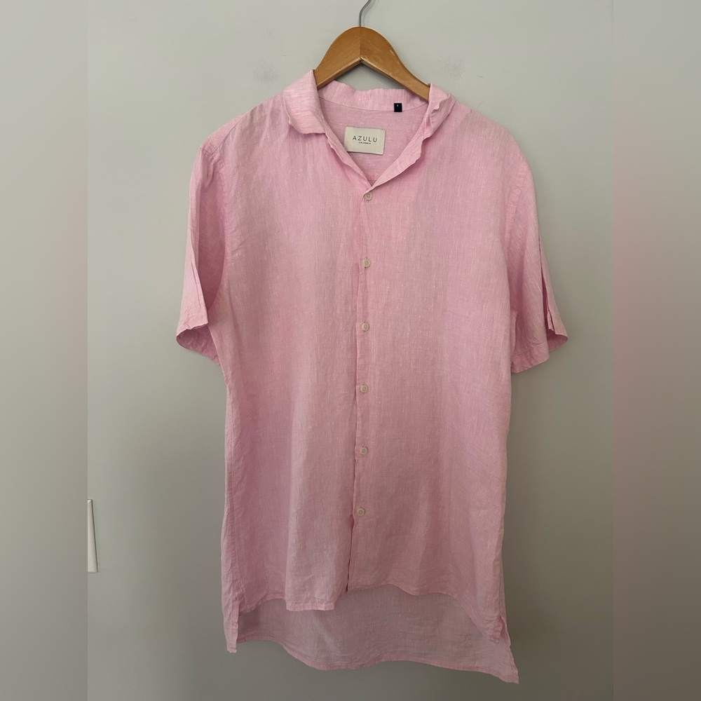 AZULU Colombia Pink Linen Button Down Shirt